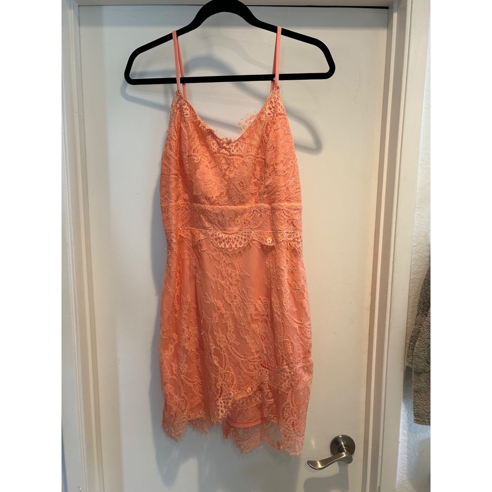 Peach Lace Spaghetti Strap Dress